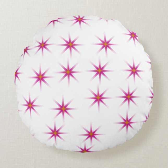 Neon Pink Glowing Stars Pattern Round Cushion (Front)