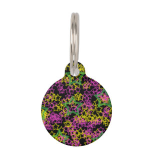 Neon Pink Green and Yellow Stars Pattern Pet Tag
