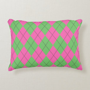 Neon Pink Green Argyle Pattern Decorative Cushion