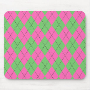 Neon Pink Green Diagonal Geometric Y2K Pattern Mouse Mat