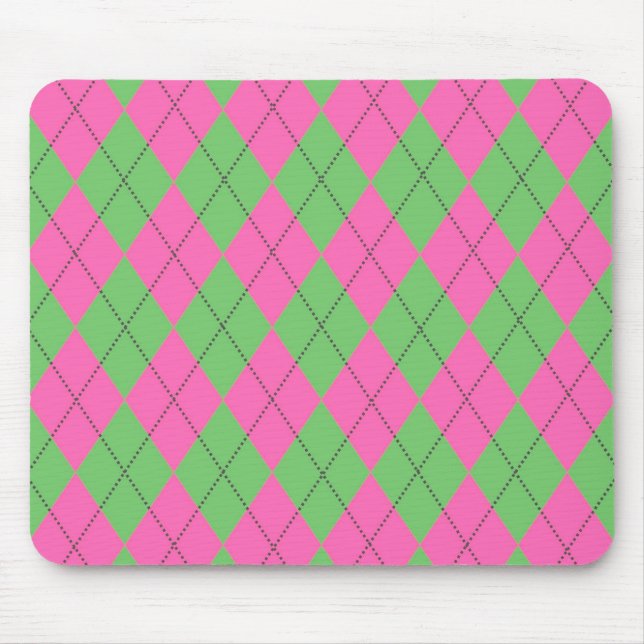 Neon Pink Green Diagonal Geometric Y2K Pattern Mouse Mat (Front)