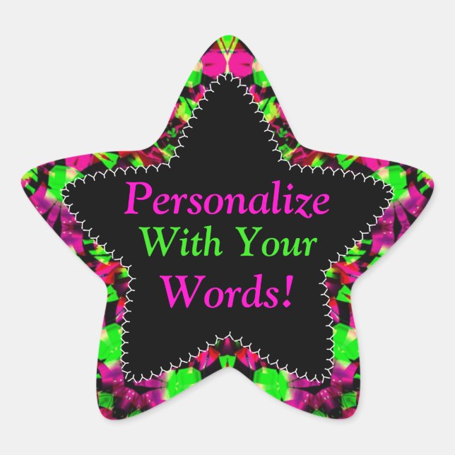 Neon Pink & Green Happy Fun Colours Star Sticker (Front)
