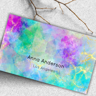Neon Pink Green Purple Opal Stone Faux Gold Business Card