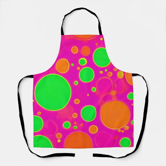 Neon Pink & Green Retro Circle Design Apron (Front)