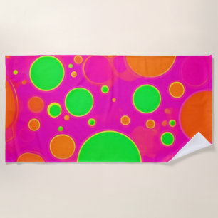 Neon Pink & Green Retro Circle Design Beach Towel