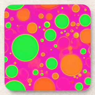 Neon Pink & Green Retro Circle Design Coaster