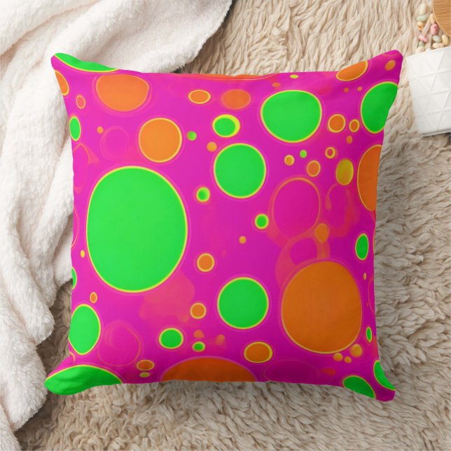 Neon Pink & Green Retro Circle Design Cushion (Blanket)