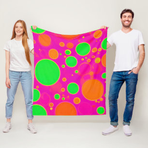 Neon Pink & Green Retro Circle Design Fleece Blanket