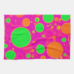 Neon Pink & Green Retro Circle Design Tea Towel