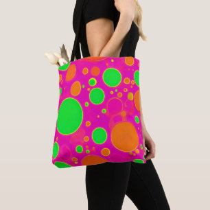 Neon Pink & Green Retro Circle Design Tote Bag
