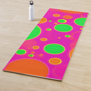 Neon Pink & Green Retro Circle Design Yoga Mat