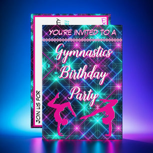 Neon Pink Gymnastics Glow Birthday Party  Invitation
