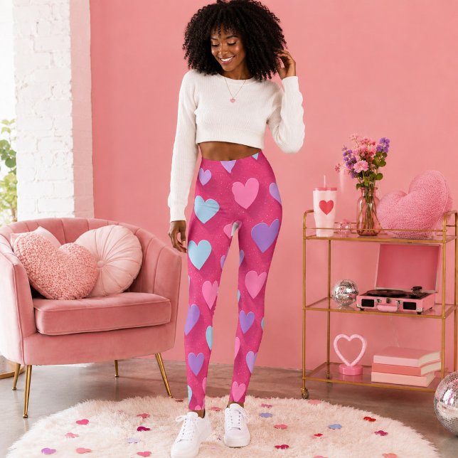 Neon Pink Heart Pattern  Leggings (Creator Uploaded)