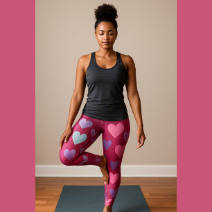 Neon Pink Heart Pattern  Leggings