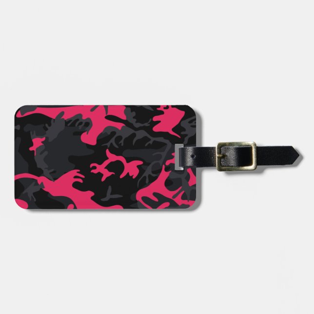 Neon Pink Highlights Camo Luggage Tag (Front Horizontal)