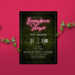 Neon Pink Honeymoon Shower Invitation<br><div class="desc">Pink neon sign inspired honeymoon shower script over green boxwood inspired background with custom white text.</div>
