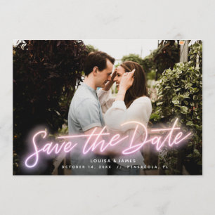 Neon Pink Horizontal Photo Save the Date Invitation