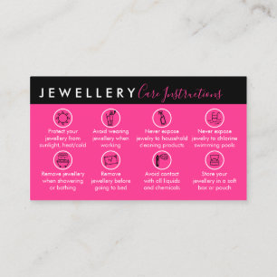 Neon Pink Jewellery Aftercare Instructions Business Card