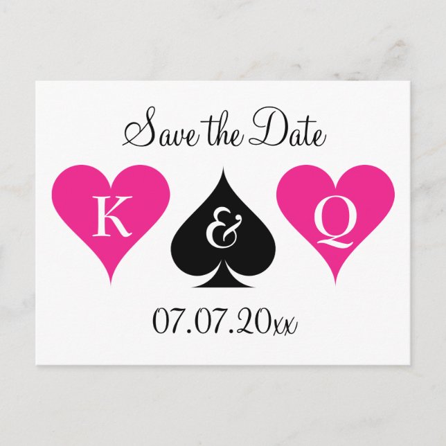 Neon pink Las Vegas wedding save the date postcard (Front)