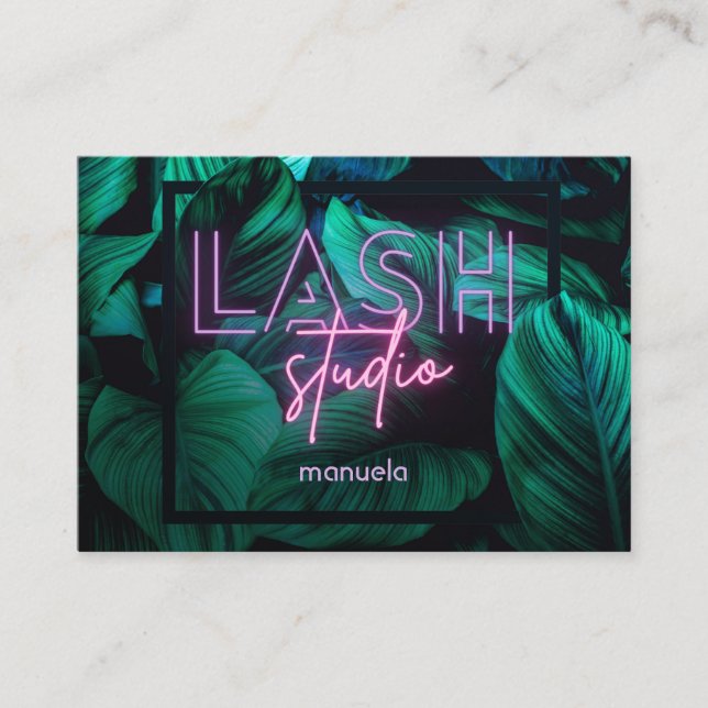 Neon Pink Lash Studio QR Code Professional Business Card (Front)