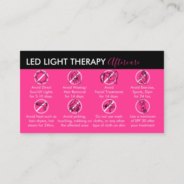 Neon Pink Led Light Therapy Aftercare Business Card (Back)