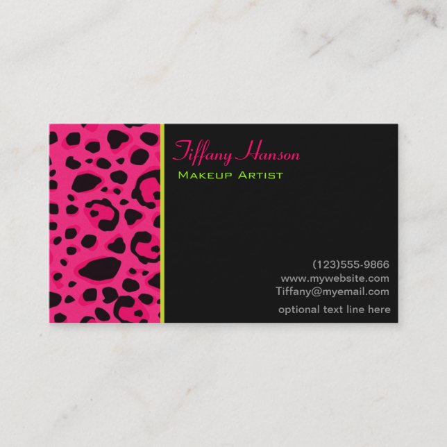 Neon Pink Leopard Cheetah Print Business Card (Front)