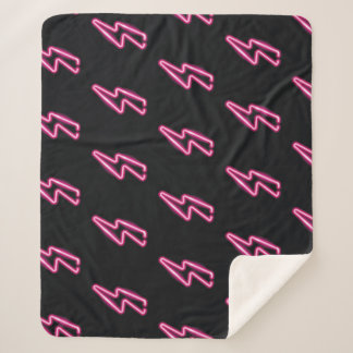Neon Pink Lightning: Dark Background. Sherpa Blanket
