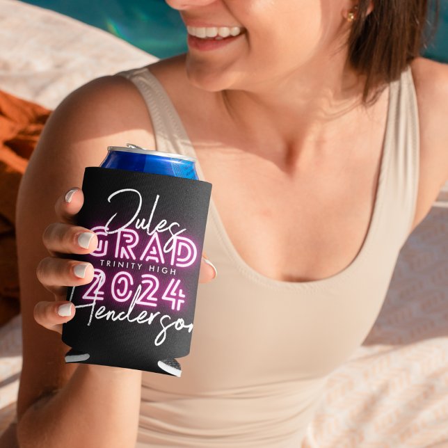 Neon Pink Lights Class of 24 Graduation Party Can Cooler (Creator Uploaded)