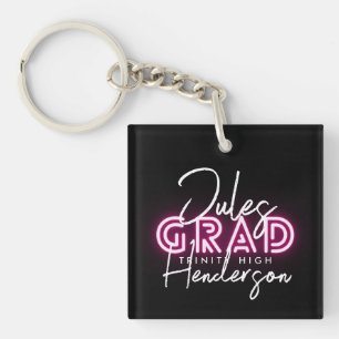 Neon Pink Lights Class of High School Graduation Key Ring