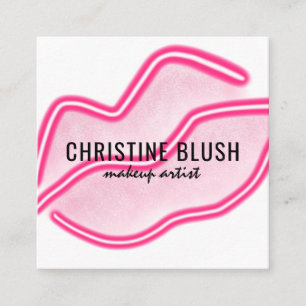Neon Pink Lips Makeup Artist Business Card
