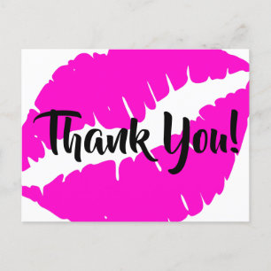 Neon Pink Lipstick Big Kiss Thank You Postcard