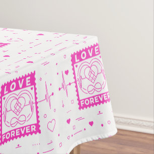 Neon Pink Love Forever Valentine Stamp Tablecloth