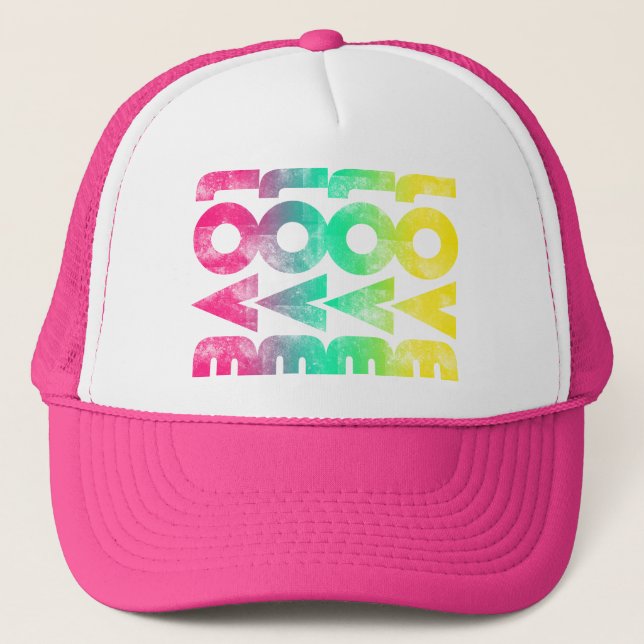 Neon Pink Love Trucker Hat (Front)