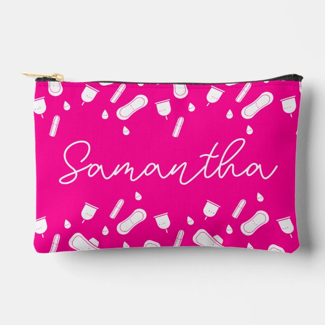 Neon Pink Menstrual Pad Pattern Name First Period  Accessory Pouch (Front)