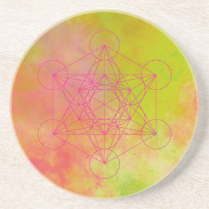Neon Pink Metatron’s Cube Sacred Geometry Coaster