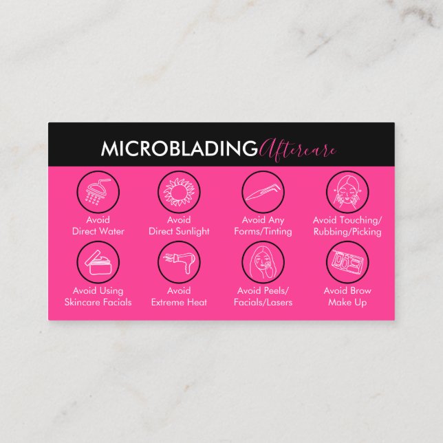 Neon Pink Microblading Healing Aftercare Business Card (Back)