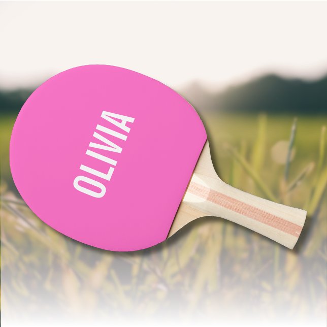 Neon Pink Modern Name | Trendy Minimalist  Ping Pong Paddle (Creator Uploaded)