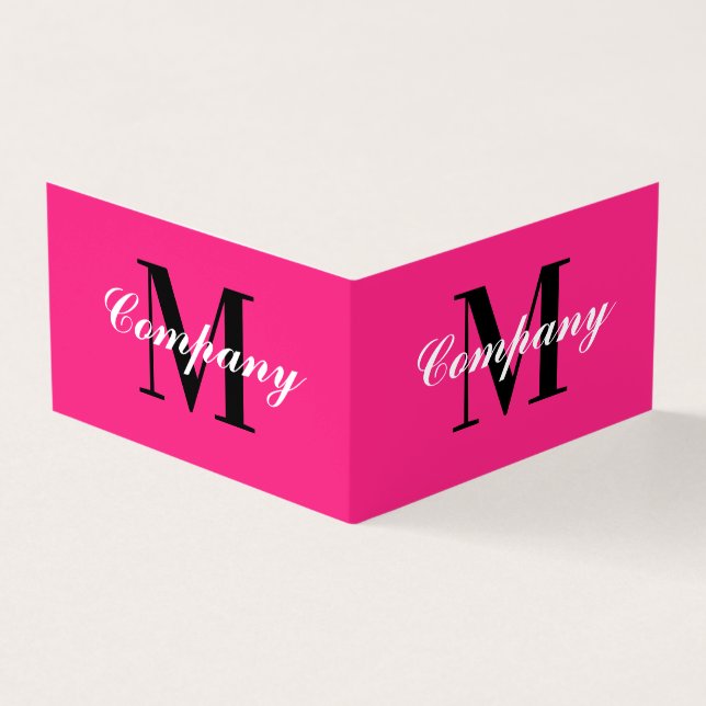 Neon pink monogram logo folded business card print (Outside)