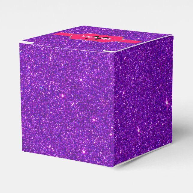 Neon Pink Monogram on Purple Glitter Favour Box (Front Side)