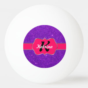 Neon Pink Monogram on Purple Glitter Ping Pong Ball