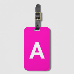 neon Pink Monogrammed Simple Modern Lugg Luggage Tag