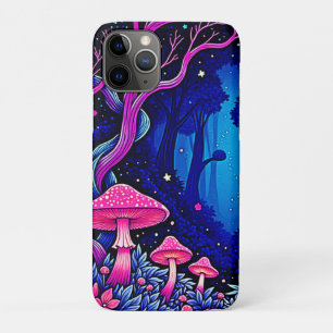 Neon Pink Mushroom Forest Art iPhone 11 Pro Case