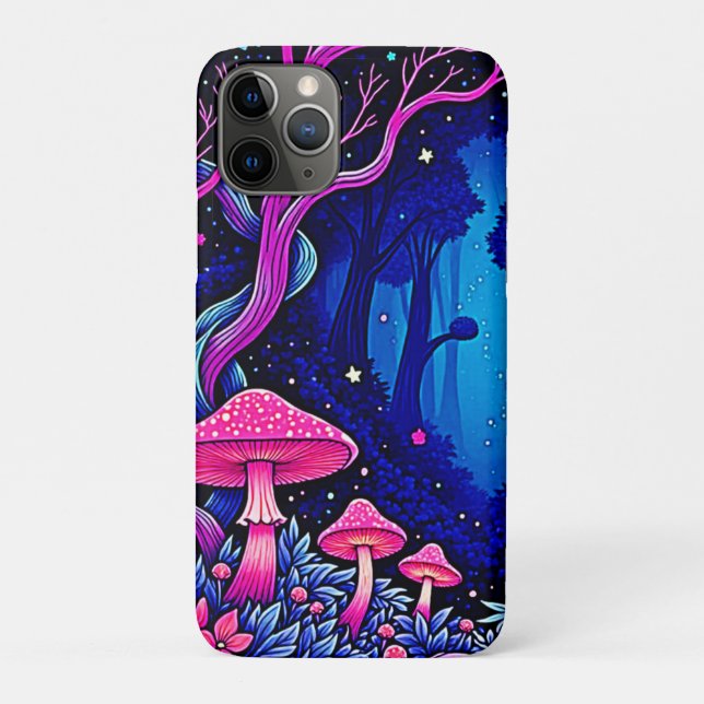 Neon Pink Mushroom Forest Art Case-Mate iPhone Case (Back)