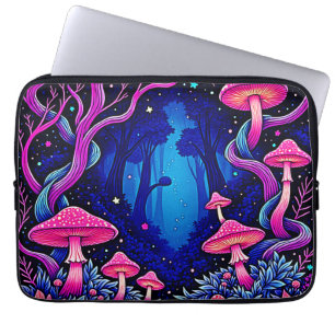 Neon Pink Mushroom Forest Art Laptop Sleeve