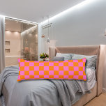 Neon Pink Orange Chequered Chequerboard Vintage Body Cushion<br><div class="desc">Neon Pink and Orange Chequered Chequerboard | Vintage | Classic | Trendy | Stylish | Fashion | Minimal</div>