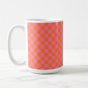 Neon Pink Orange Chequered Chequerboard Vintage Coffee Mug