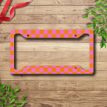 Neon Pink Orange Chequered Chequerboard Vintage Licence Plate Frame<br><div class="desc">Neon Pink and Orange Chequered Chequerboard | Vintage | Classic | Trendy | Stylish | Fashion | Minimal</div>