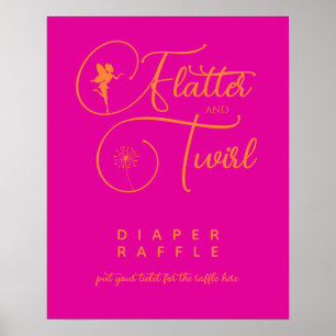 Neon Pink Orange Minimalist Fairy Diaper Raffle Poster