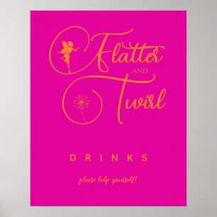 Neon Pink Orange Minimalist Fairy Drinks Poster
