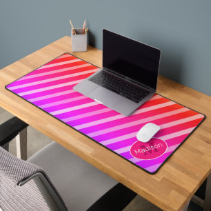 Neon pink orange retro stripes geometric Monogram Desk Mat
